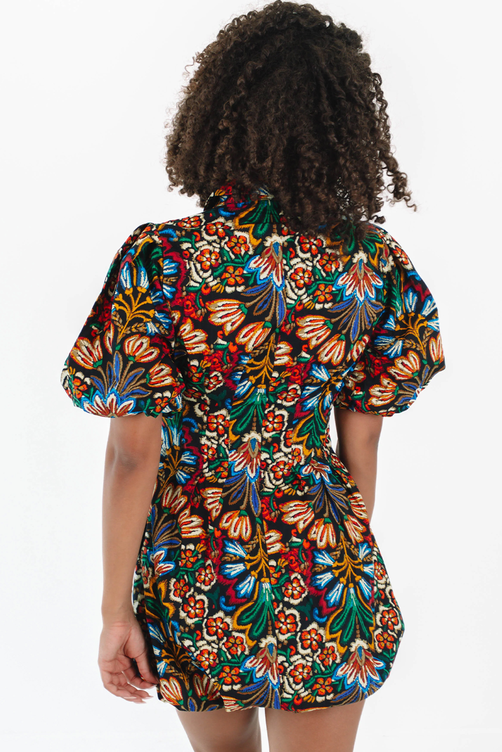 Multicolour Floral Puff Short Sleeve Shirt Mini Dress - Image 2