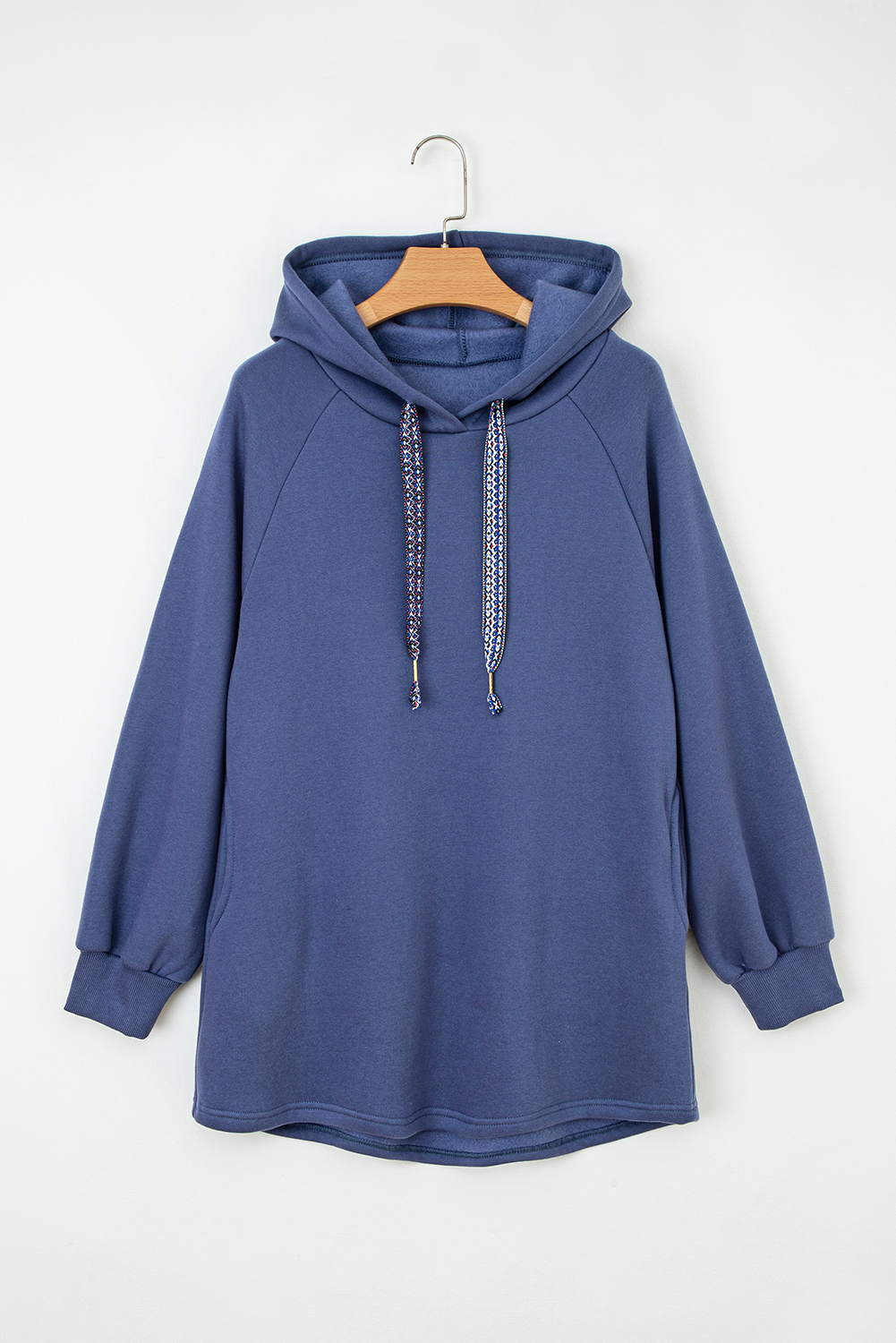 Dirty blue Fleece Lined Adjustable Drawstring Oversize Tunic Hoodie - Image 4
