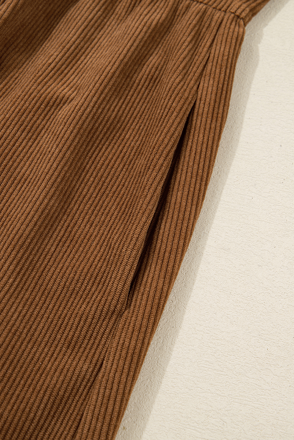 Camel Corduroy Full Buttoned Collared Shirt Style Plus Size Dress - Image 8