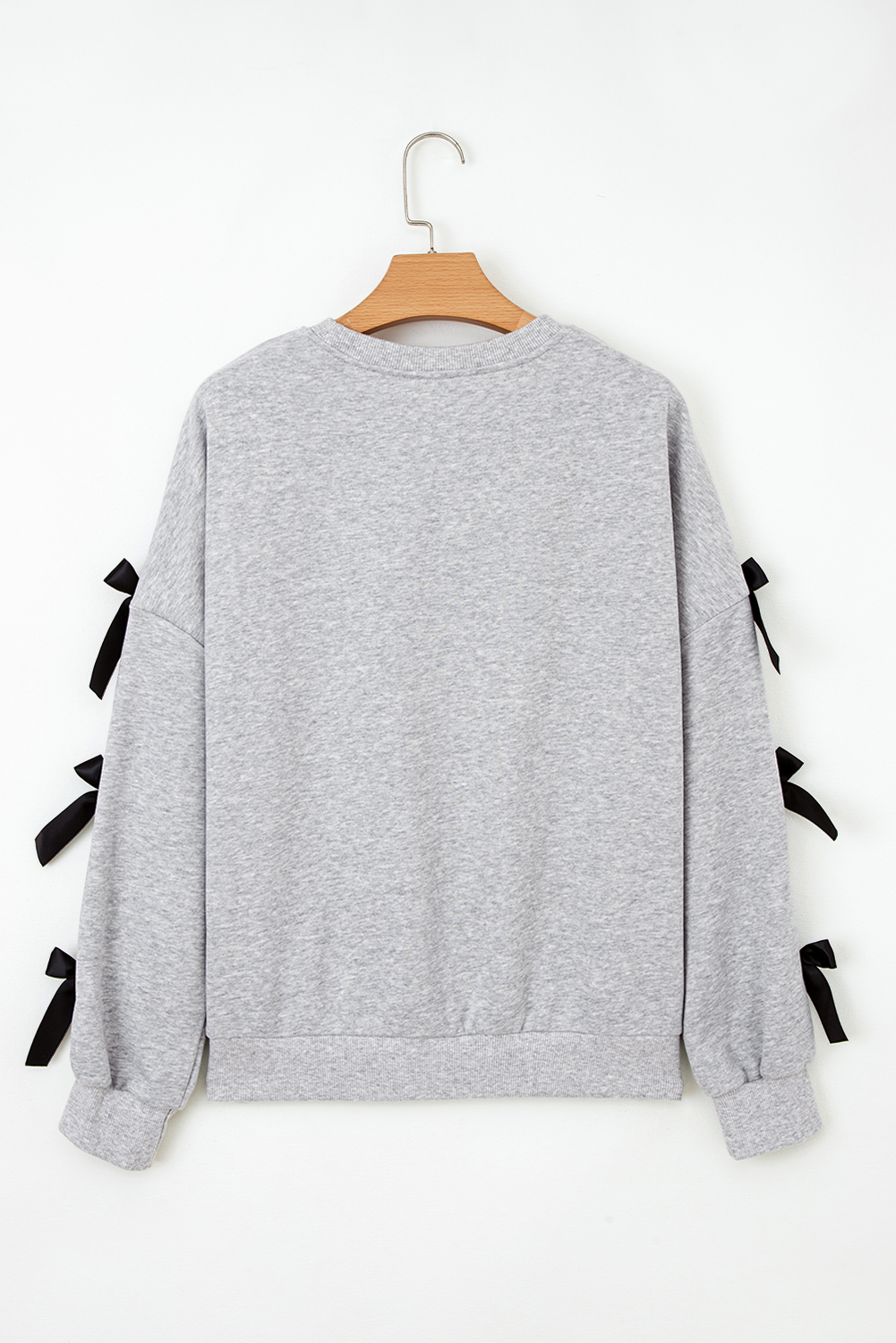 Light Grey Contrast Bow Applique Drop Sleeve Round Neck Sweatshirt - Image 5
