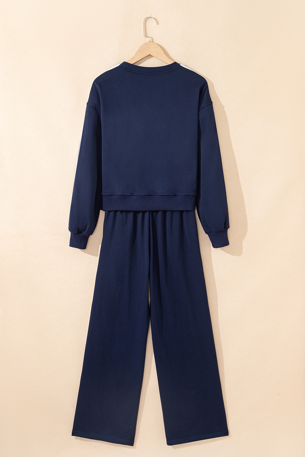 Dirty blue Varsity Striped Detail Crewneck Pullover Elastic Sweatpants 2pcs Outfit - Image 4