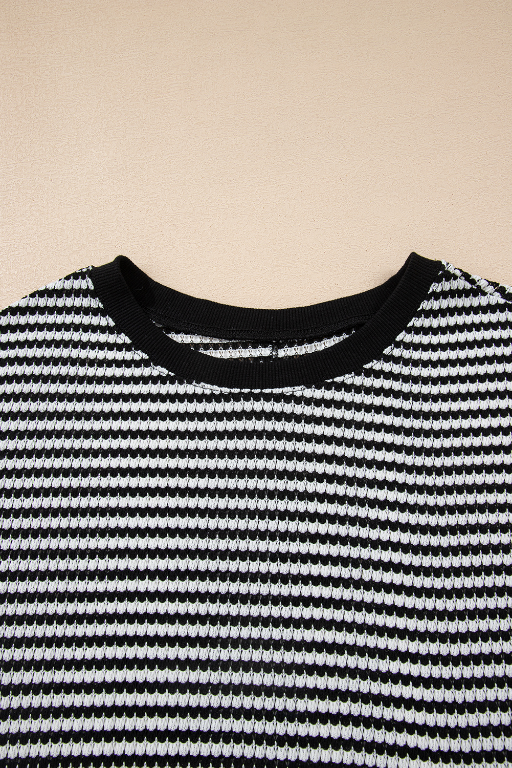 Black Stripe Ribbed Trim Drop Shoulder Long Sleeve Oversize Top - Image 5