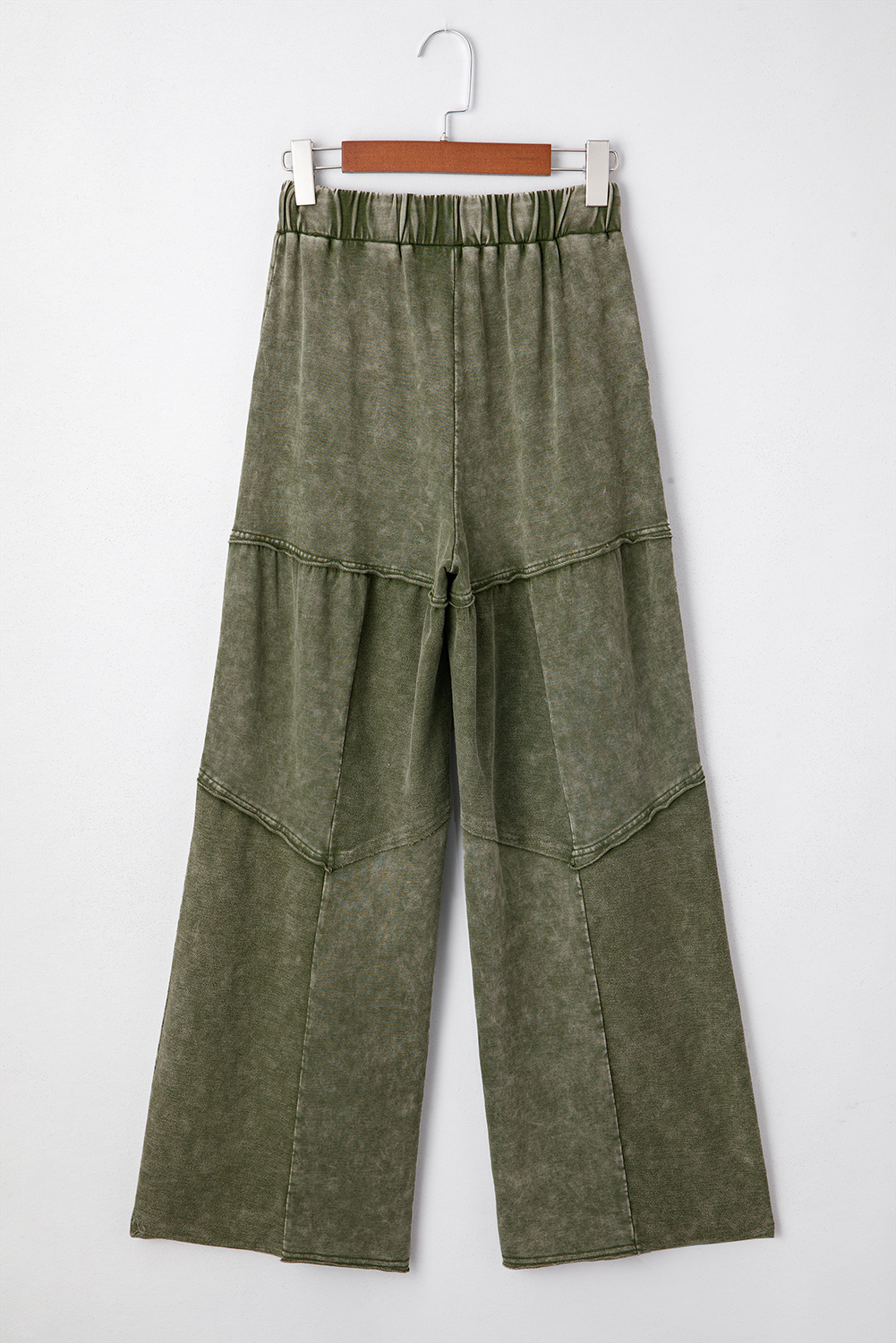 Vineyard Green Mineral Wash Tiered Wide Leg Patchwork Drawstring Pants - Image 7