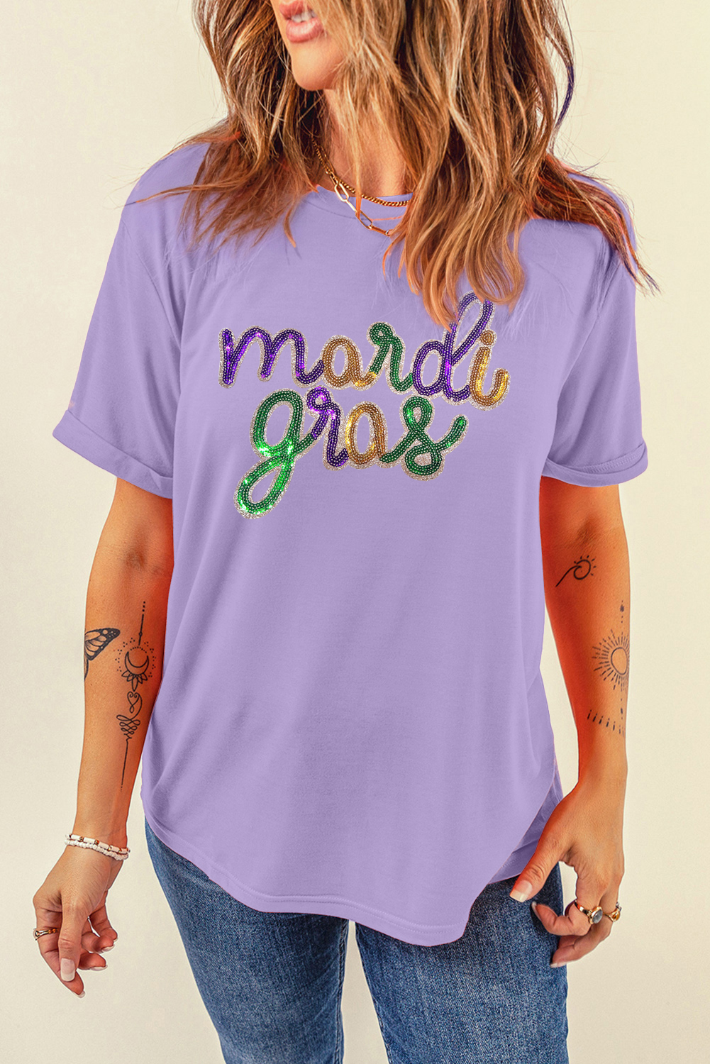 Wisteria Sequin mardi gras Graphic T Shirt - Image 4