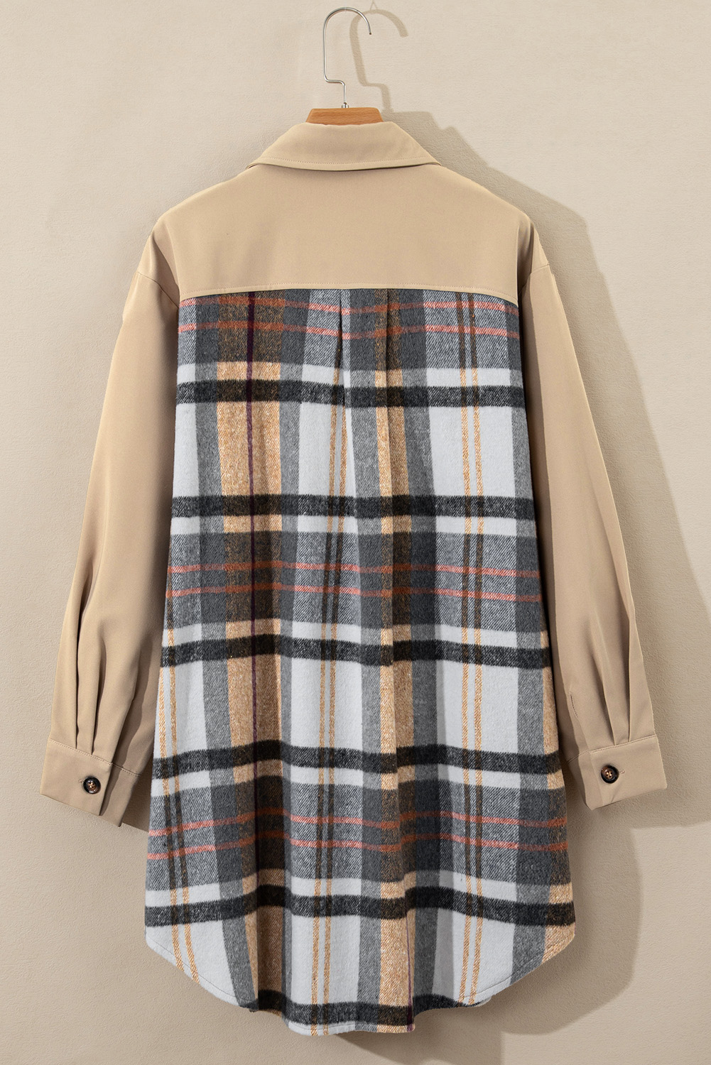 Khaki Plaid Patchwork Long Sleeve Shirt Mini Dress - Image 7