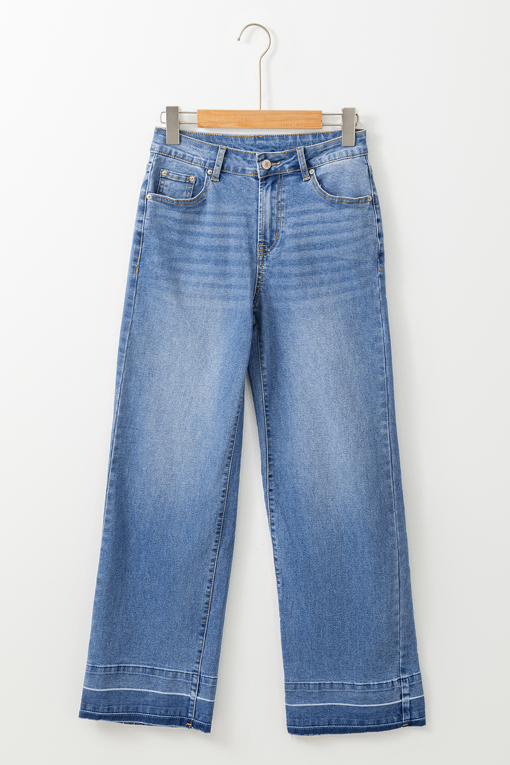 Sail Blue Raw Hem Unique Cuffs Straight High Rise Loose Jeans - Image 7