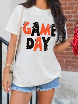 White GAME DAY Funny Letter Printed Casual Tee