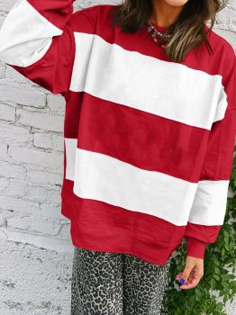 Fiery Red Colorblock Drop Shoulder Baggy Sweatshirt