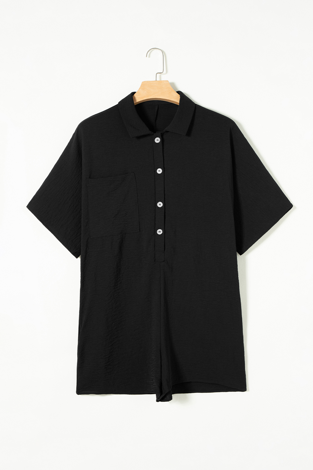 Black Half Button Collared Loose Romper - Image 5
