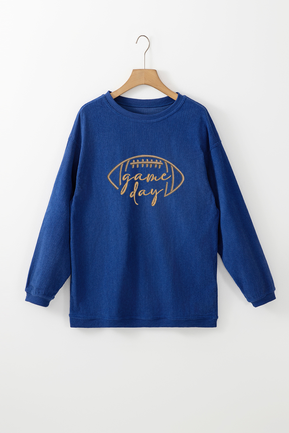 Dark Blue Rugby Game Day Embroidered Corduroy Sweatshirt - Image 4