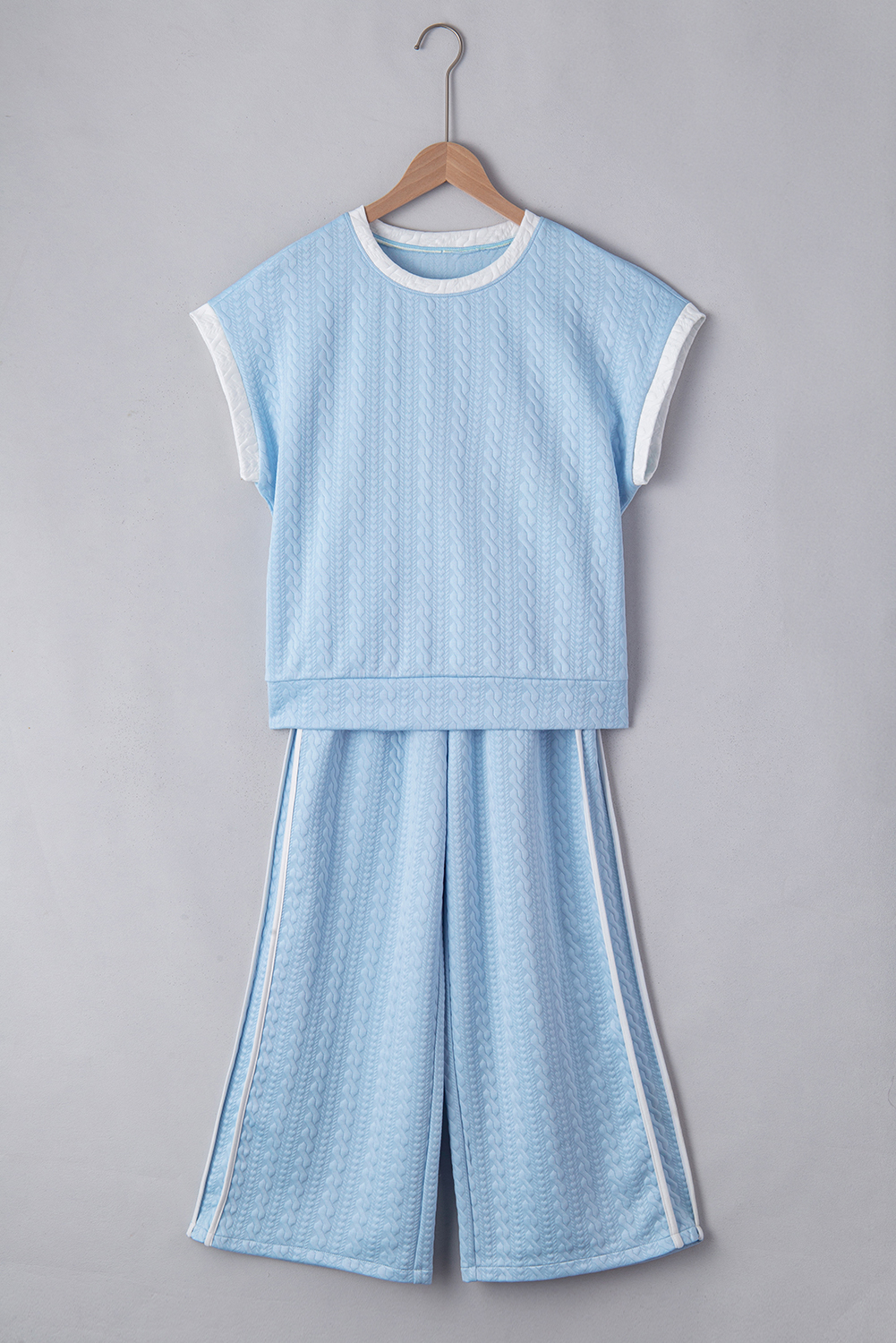 Beau Blue Textured Colorblock Edge Tank Top High Waist Pants Set - Image 8