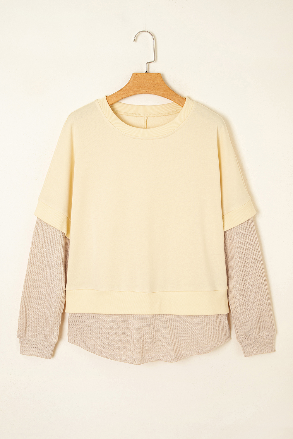 Apricot 2 in 1 Faux Two Piece Patchwork Round Neck Sweatshirt - Image 3