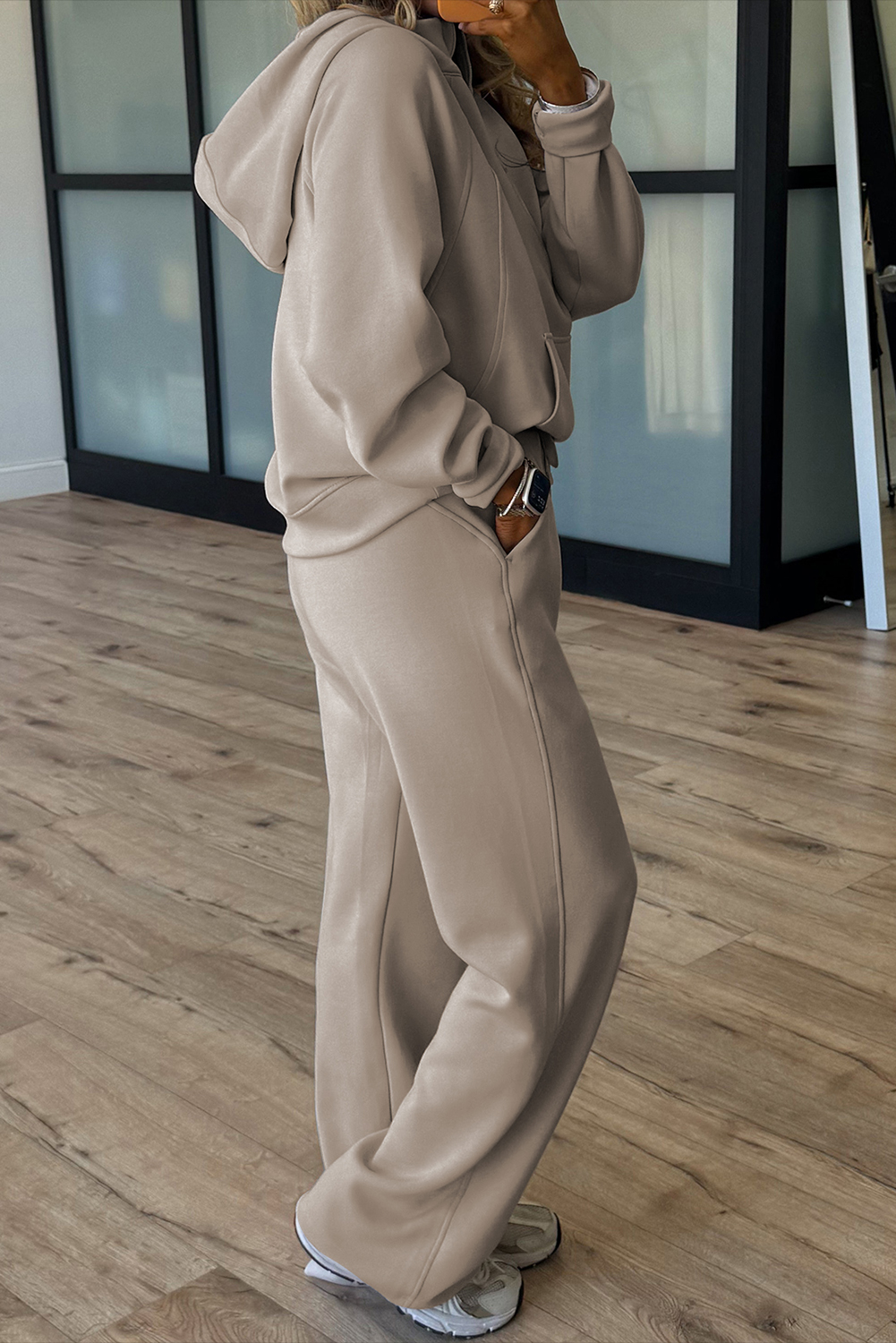 Jet Stream Half Zip Thumbhole Sleeve Hoodie Active Pants 2pcs Outfit - Image 4