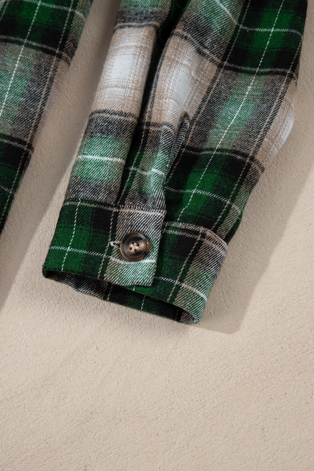 Green Plaid Print Chest Pocket Buttoned Hooded Shacket - Image 8