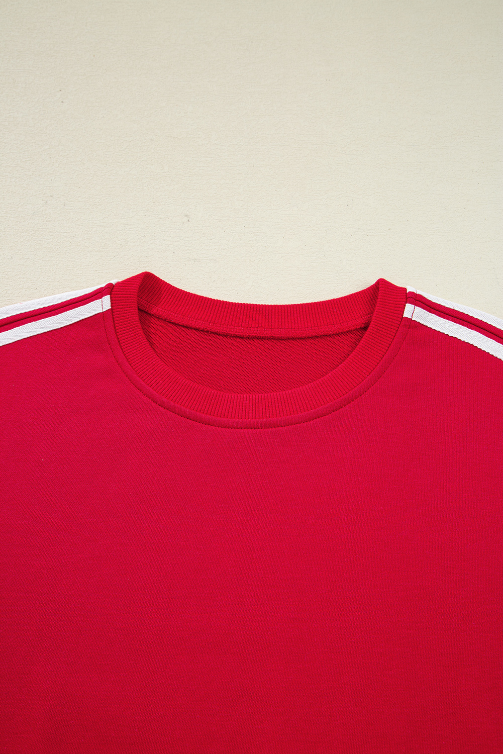 Fiery Red Varsity Striped Detail Crewneck Pullover Elastic Sweatpants 2pcs Outfit - Image 7