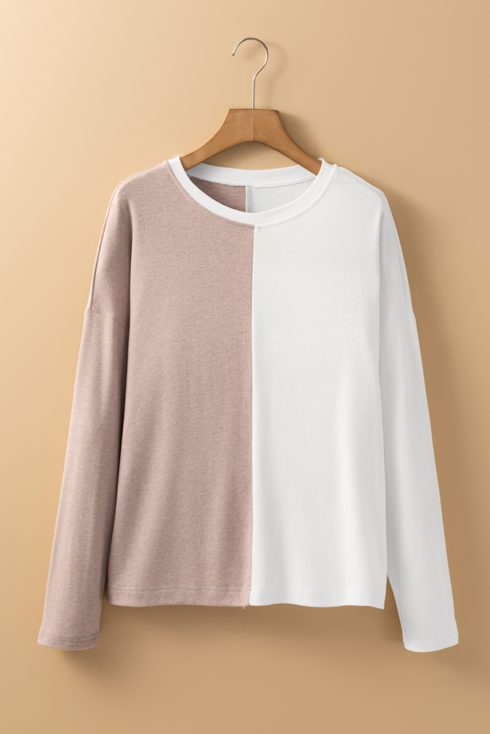 Khaki Colorblock Long Sleeve Crew Neck Top - Image 5