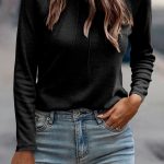 Black Solid Color Seam Detail Raglan Long Sleeve Top