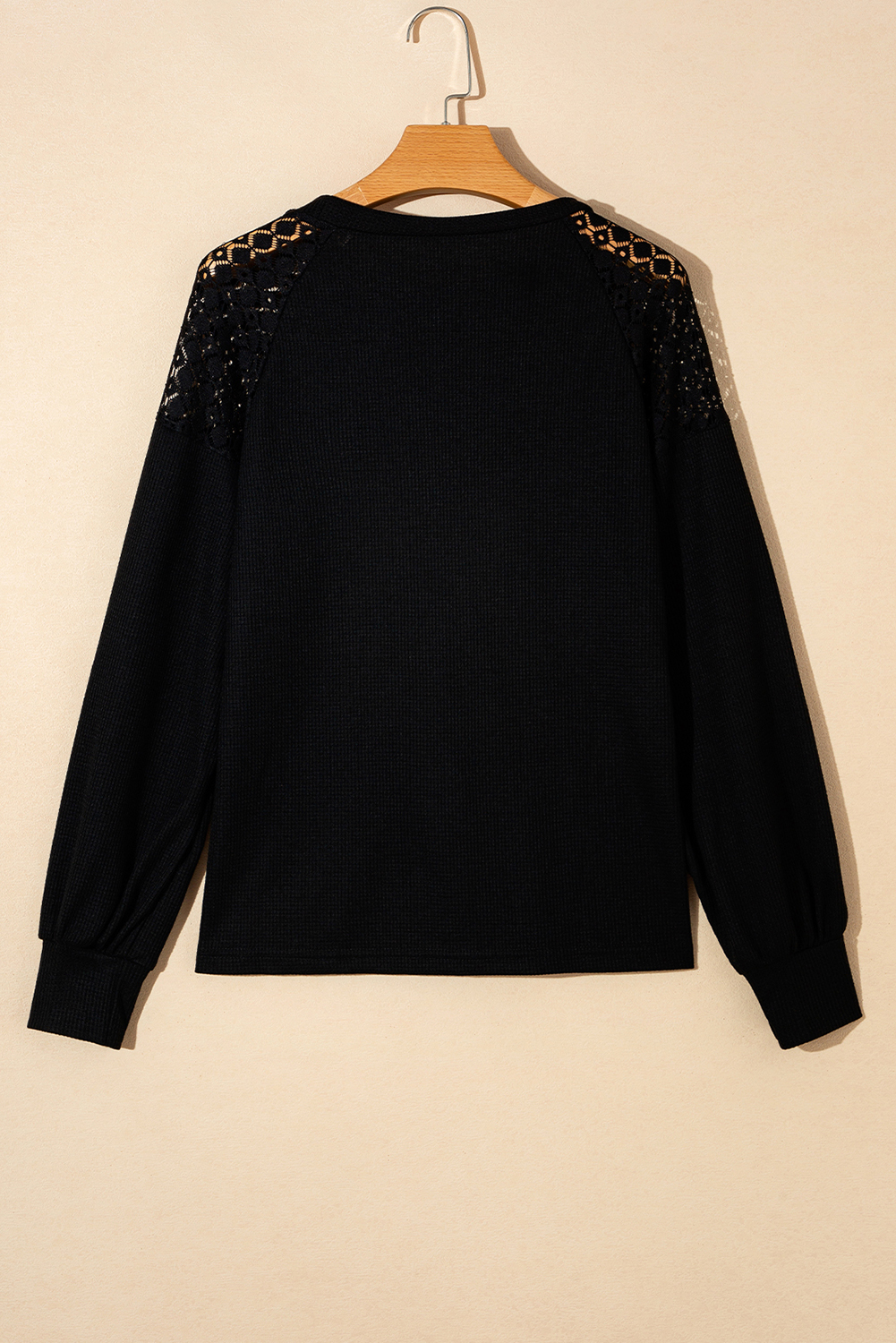 Black Lace Long Sleeve Textured Pullover - Image 8