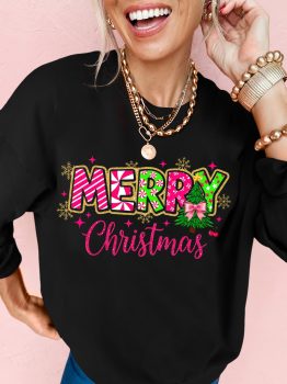 Black MERRY Christmas Playful Letter Print Drop Shoulder Sweatshirt