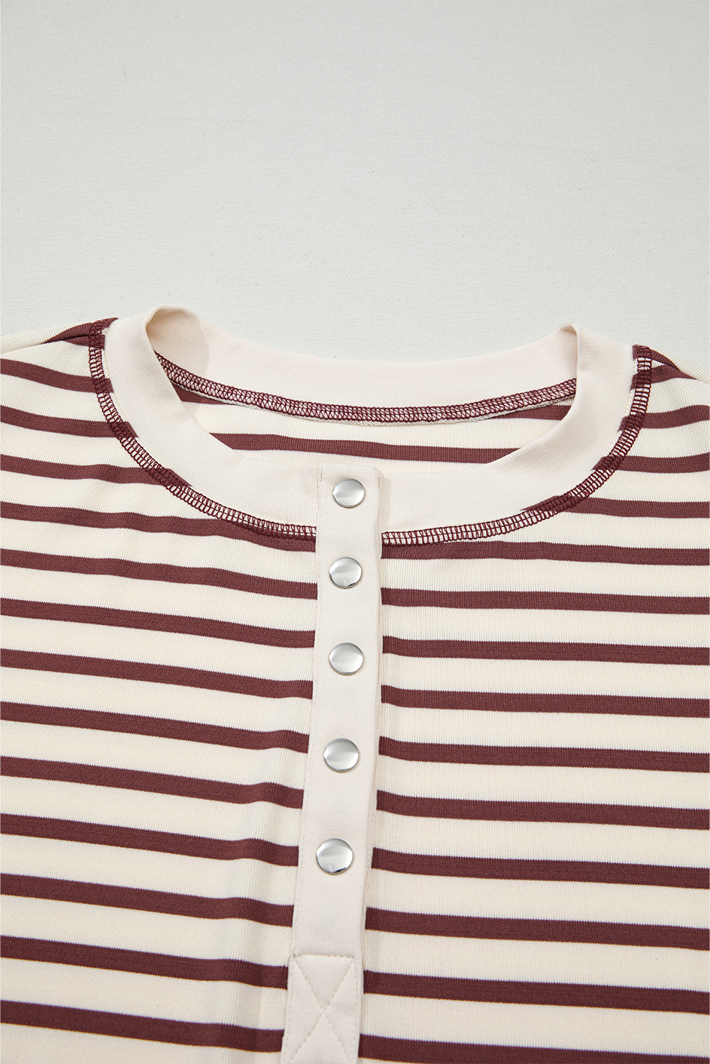 Red Dahlia Striped Print Drop Shoulder Long Sleeve Henley Top - Image 6