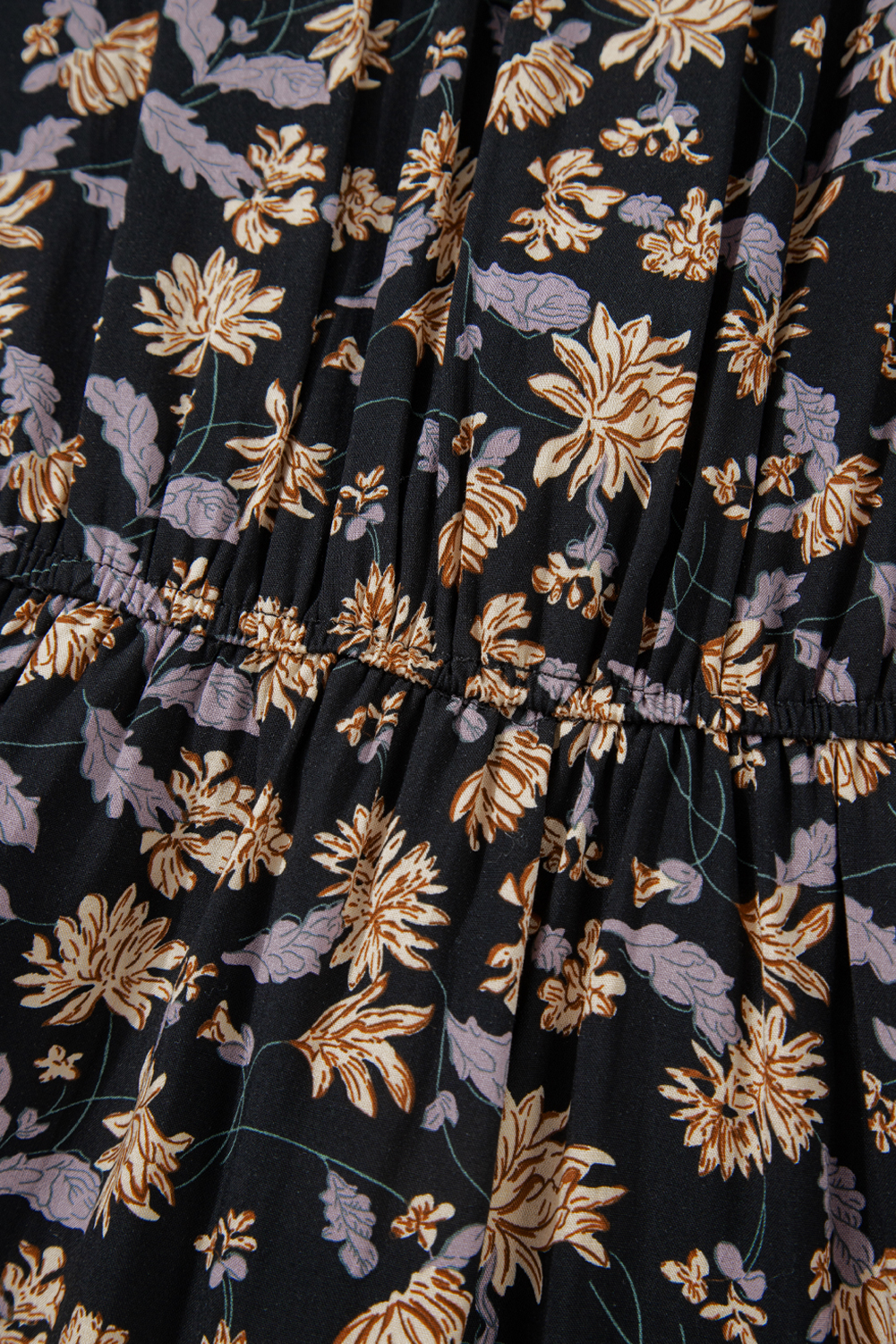 Black Floral Deep V Neck Smocked Bust Bubble Sleeve Babydoll Dress - Image 6