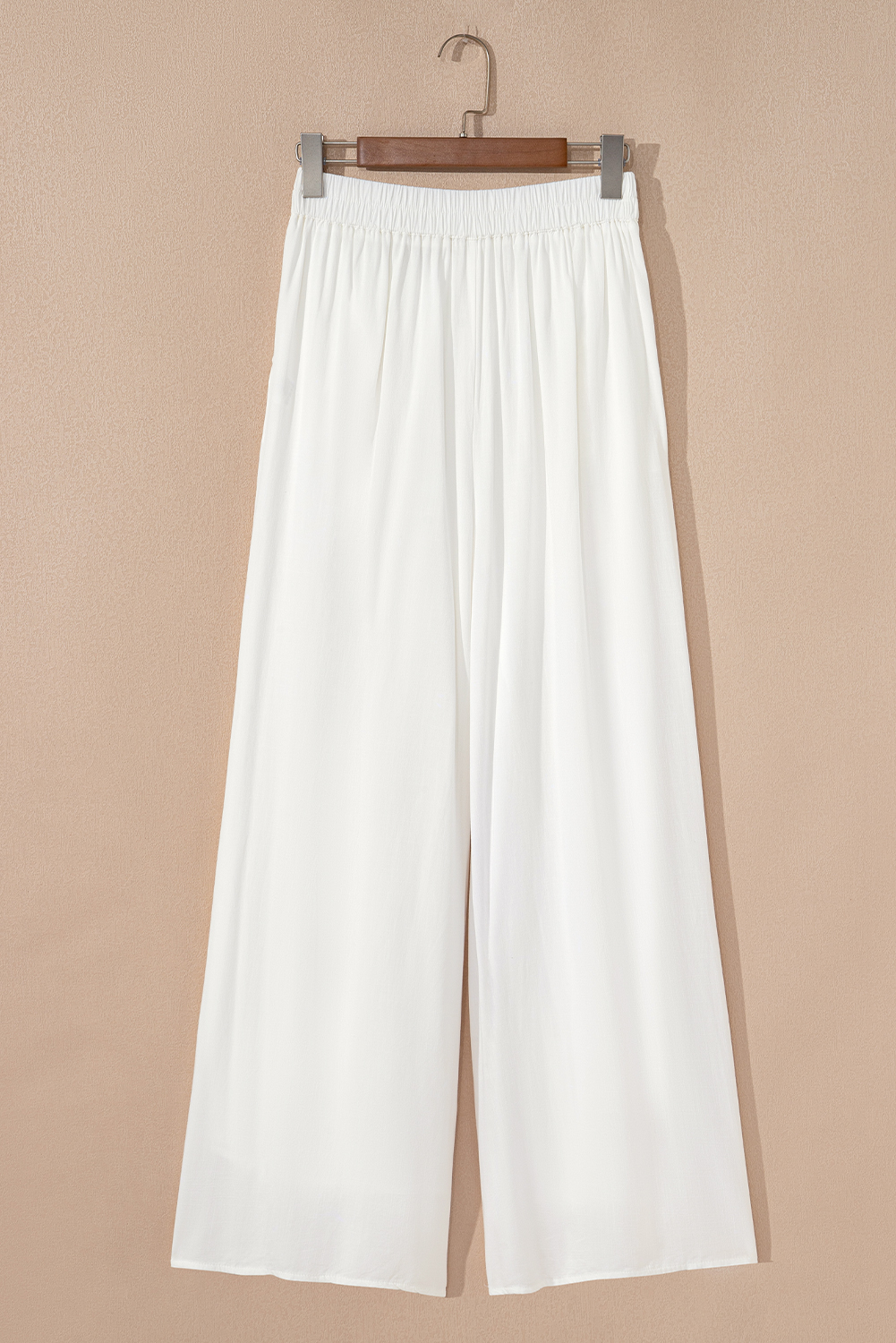 White Solid Drop Waist Pleated Wide Leg Casual Pants - Image 5