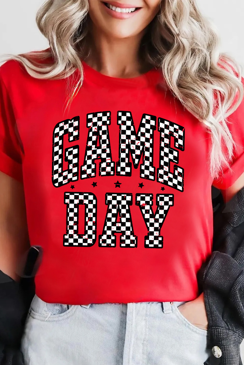Red Checkered Game Day Graphic T Shirt - Image 3