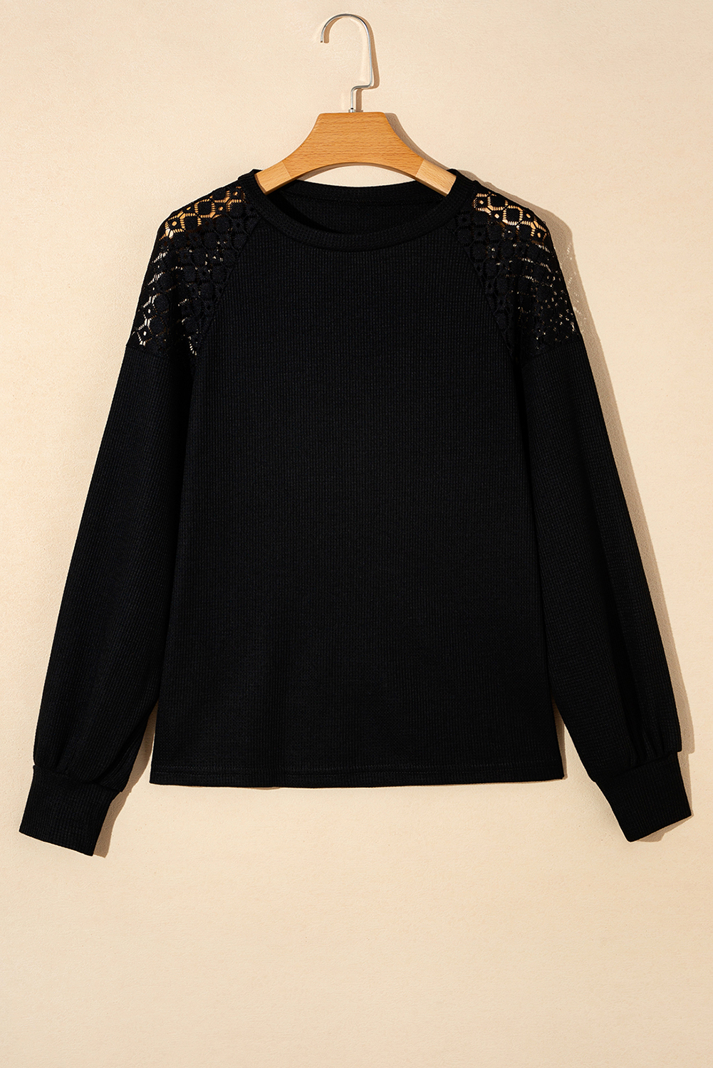 Black Lace Long Sleeve Textured Pullover - Image 7