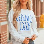 Blue Vintage Washed GAME DAY Graphic Baggy Sweatshirt