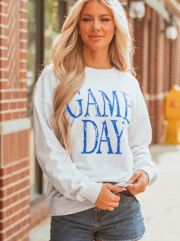 Blue Vintage Washed GAME DAY Graphic Baggy Sweatshirt