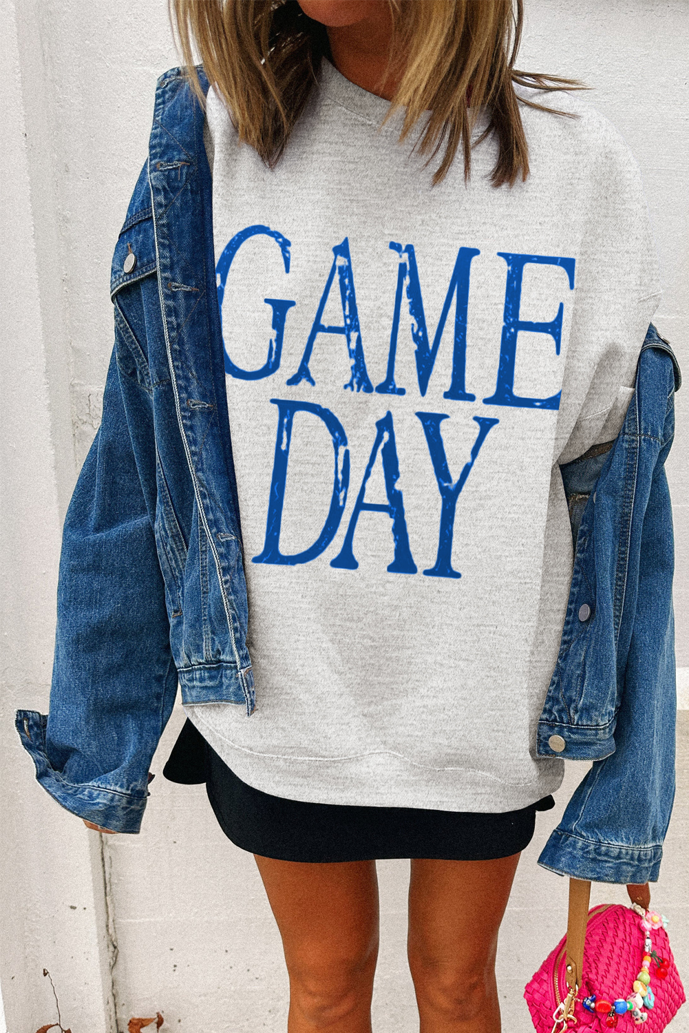 Blue Vintage Washed GAME DAY Graphic Baggy Sweatshirt - Image 7