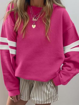 Rose Red Varsity Striped Detail Drop Shoulder Oversized Sweatshirt