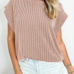 Dark Khaki Twisted Rib Wide Sleeve Crew Neck T Shirt