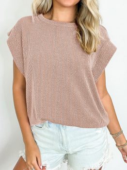 Dark Khaki Twisted Rib Wide Sleeve Crew Neck T Shirt