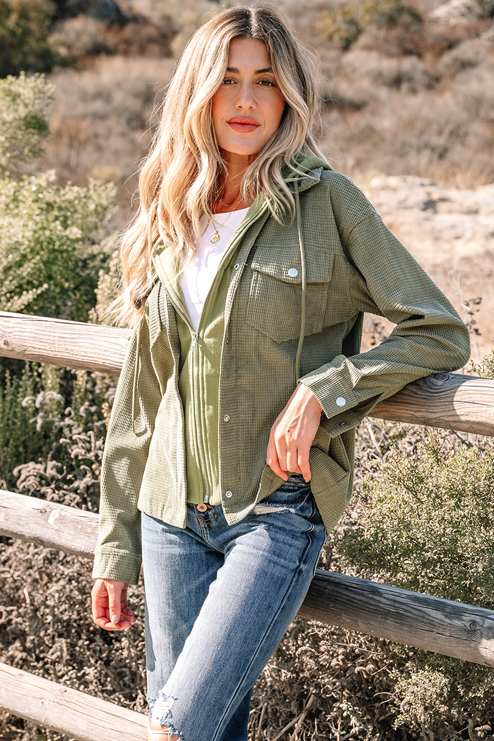 Laurel Green 2 in 1 Thermal Knit Textured Hooded Jacket - Image 4