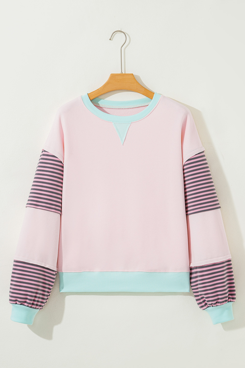 Delicacy Striped Colorblock Patchwork Drop Shoulder Sweatshirt - Image 6