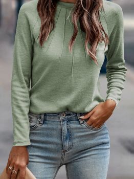 Laurel Green Solid Color Seam Detail Raglan Long Sleeve Top