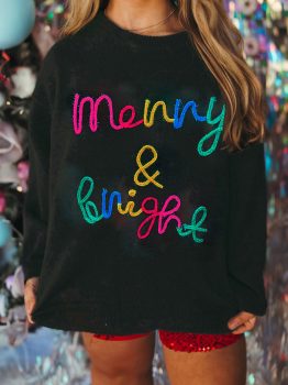 Black Tinsel Merry & Bright Round Neck Plus Size Sweater