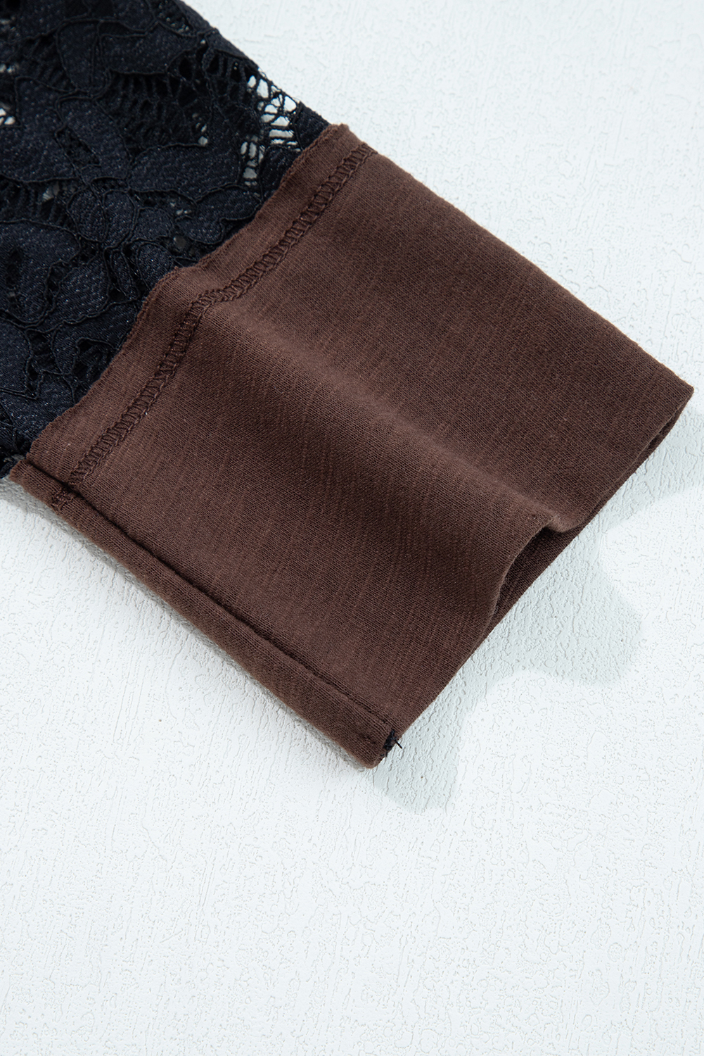 Dark Brown Sheer Lace Patchwork Casual Long Sleeve Tee - Image 8