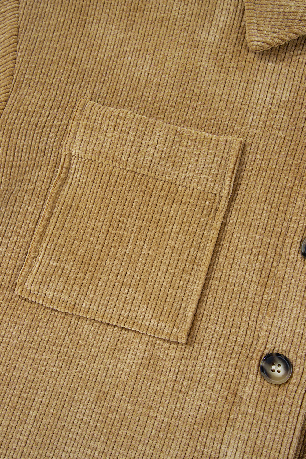 Light French Beige Patched Pocket Button Up Corduroy Shacket - Image 8