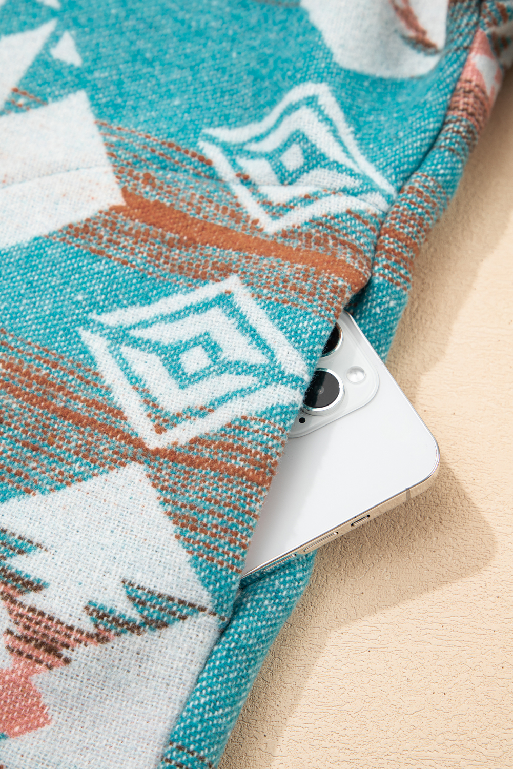 Green Quarter Zip Elastic Cuffs Aztec Sweatshirt - Image 10