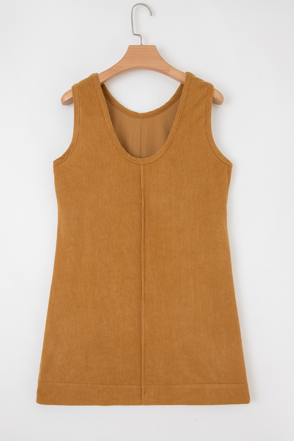 Beige Corduroy Sleeveless Mini Dress With Patched Pockets - Image 6