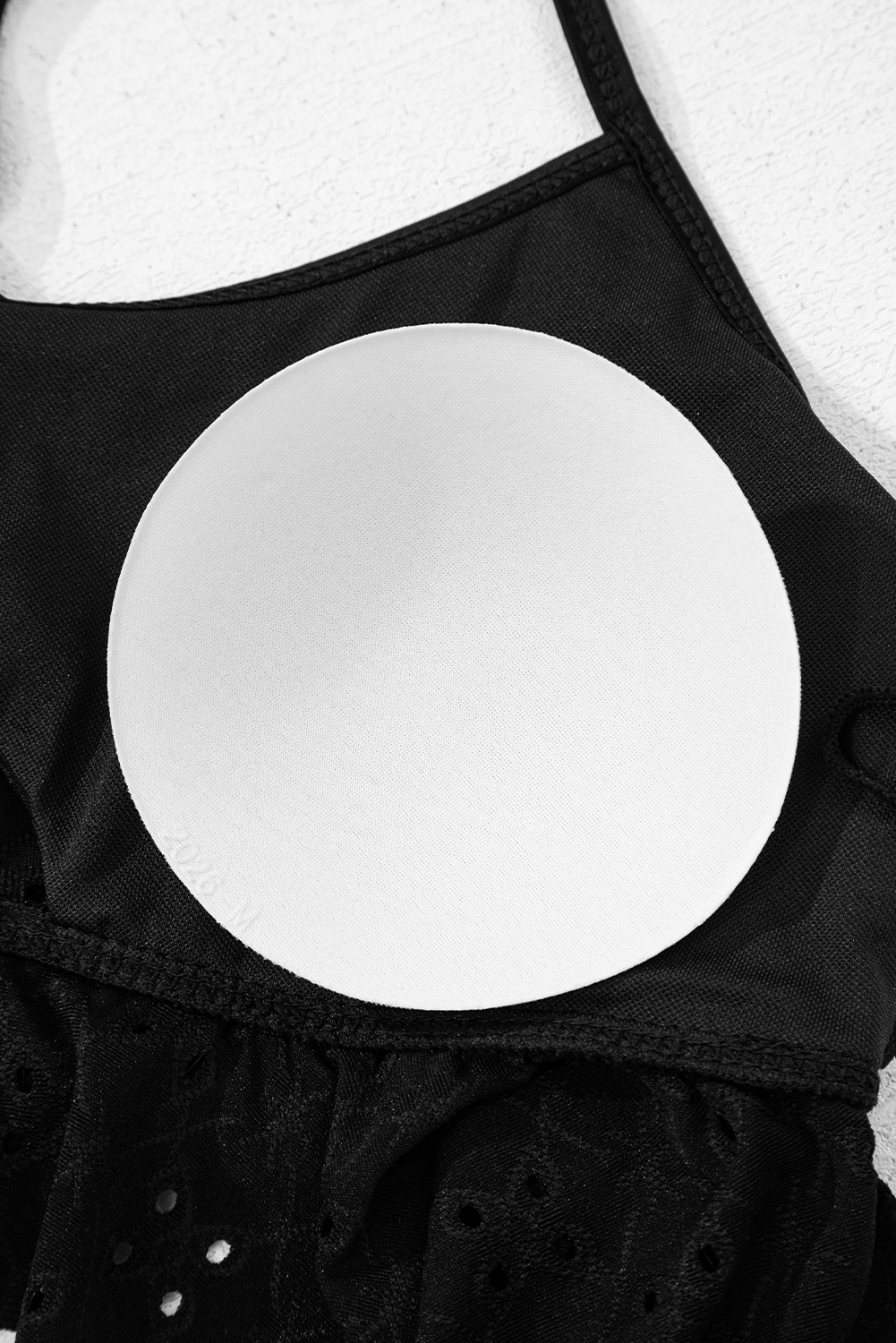 Black Eyelet Pattern Knotted Ruffle Trim 3pcs Bikini Set - Image 8