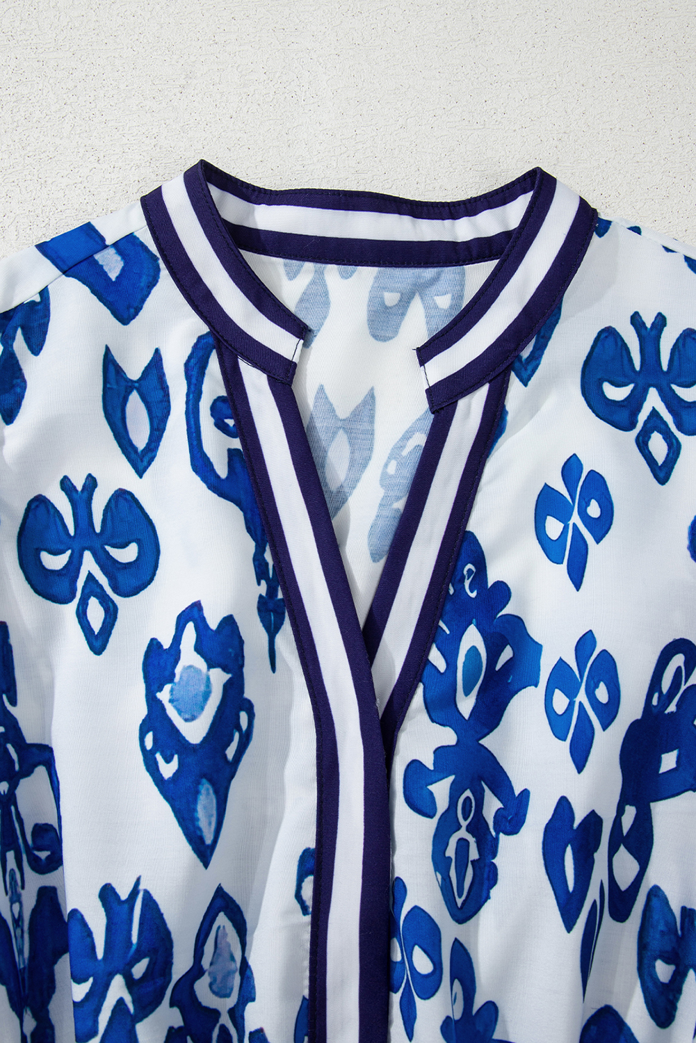 Blue Floral Puff Short Sleeve V Neck High Waist Maxi Dress - Image 6