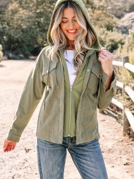 Laurel Green 2 in 1 Thermal Knit Textured Hooded Jacket