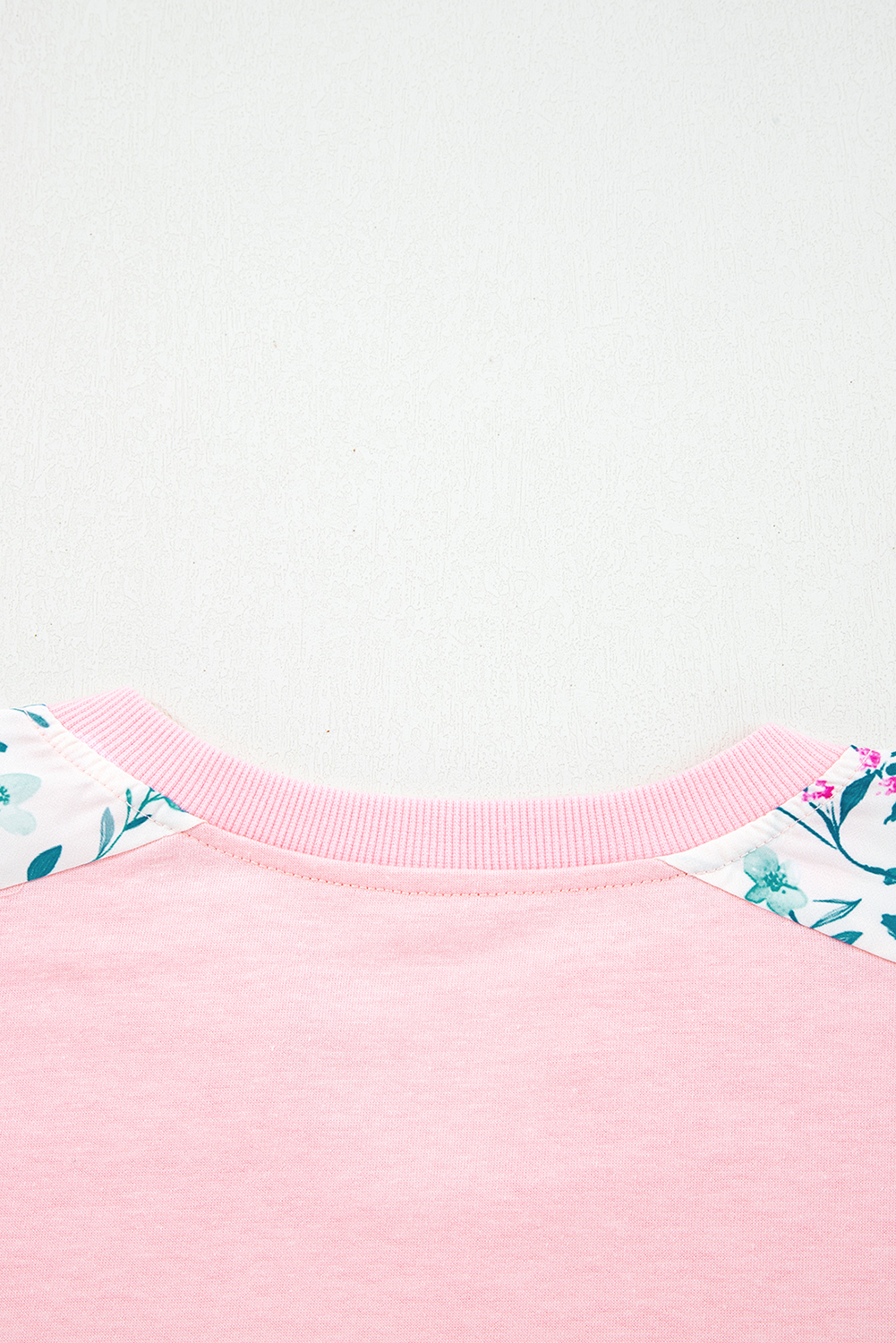 Light Pink Floral Colorblock Patchwork Chest Pocket Notched Neck Long Sleeve Top - Image 6