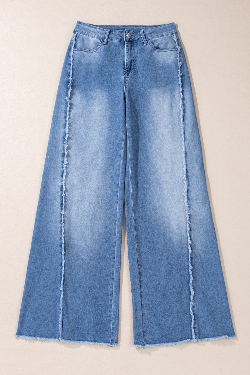 Beau Blue Vintage Stitching Raw Hem Flared Jeans - Image 5