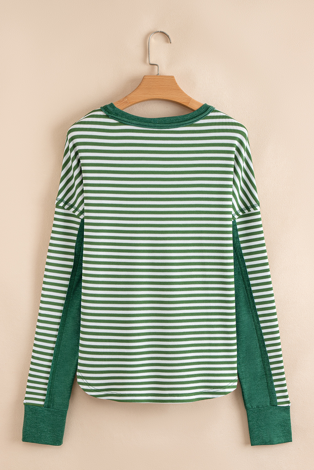 Green Stripe Thermal Knit Drop Shoulder Casual Top - Image 7