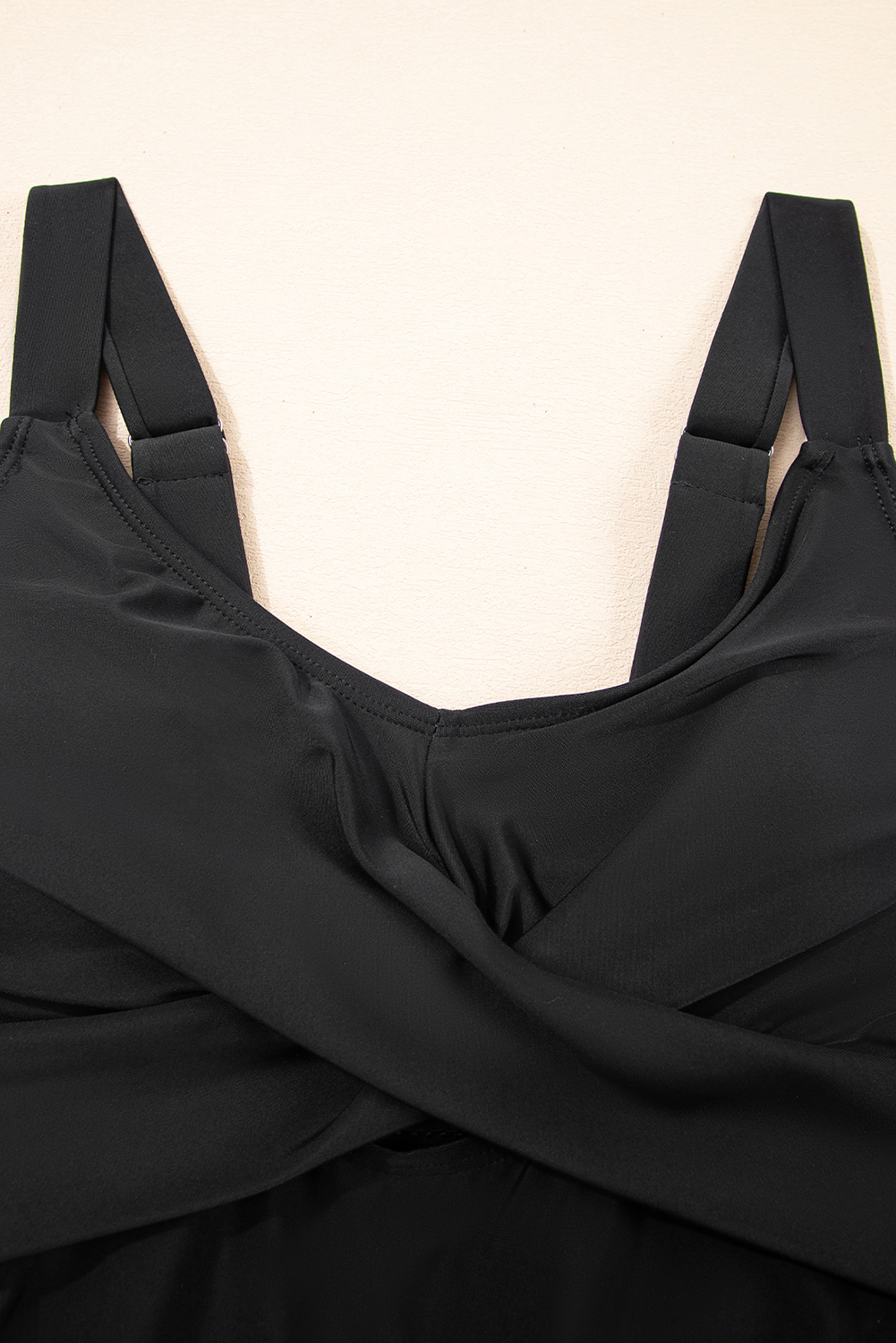 Black Adjustable Straps Cutout Ruched Knot Slit One Piece Swim Dress - Image 5