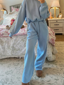 Beau Blue Floral Patchwork Drop Shoulder Pullover and Sweatpants Lounge Set